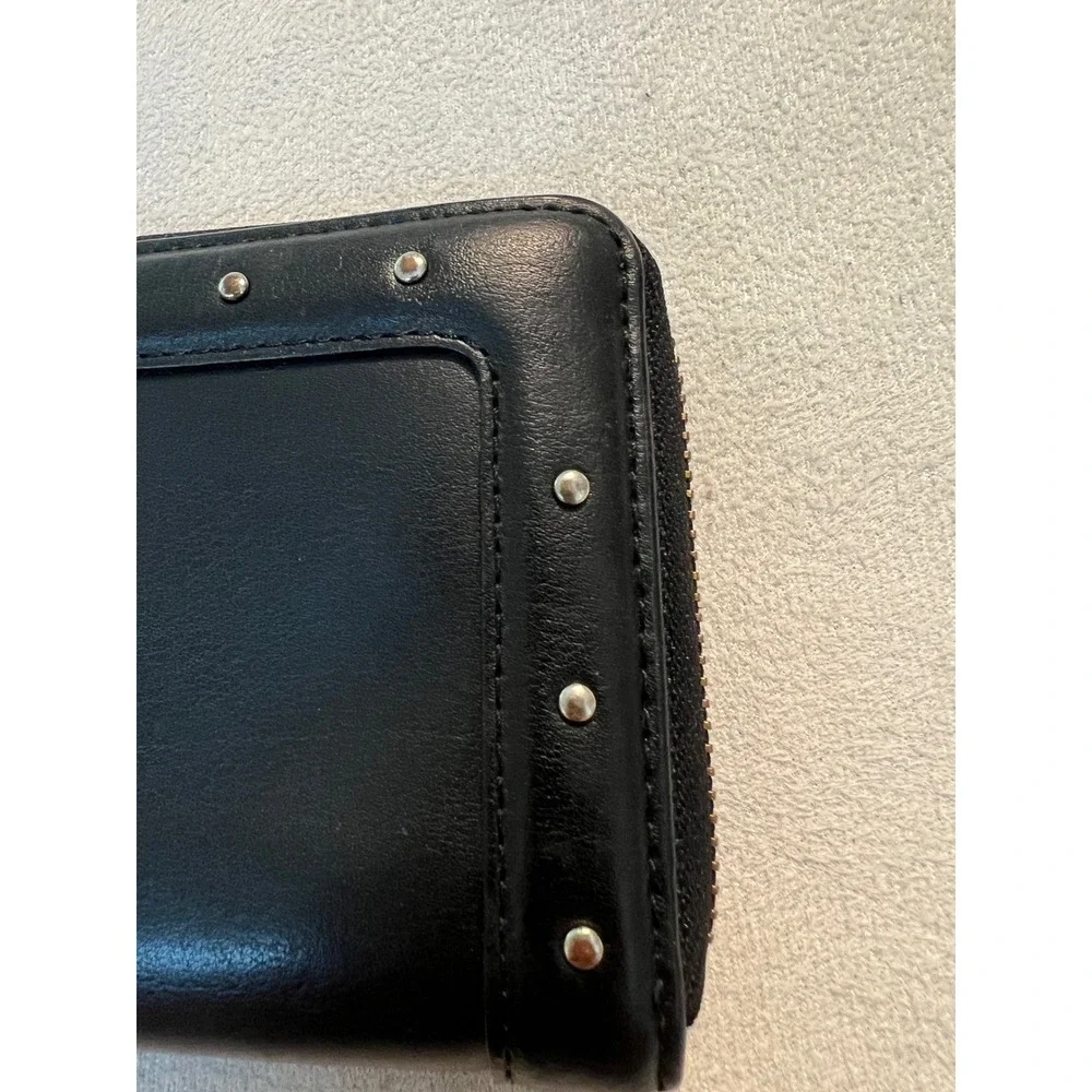 Kate Spade Black Leather Studded Zip Around Wallet Long Continental Clutch - Picture 11 of 14